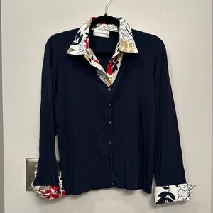 ALFRED DUNNER Navy V-Neck sweater EUC